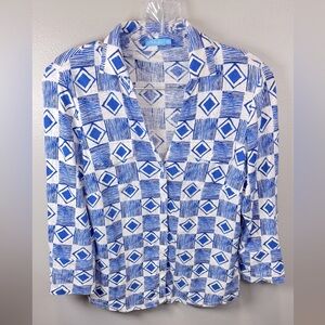 J McLaughlin Women's Brynn‎ Blue/White Linen Blouse Size XS